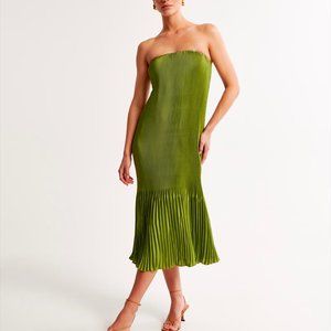 A&F Strapless Pleat Release Midi Dress | Green | Size XS Regular